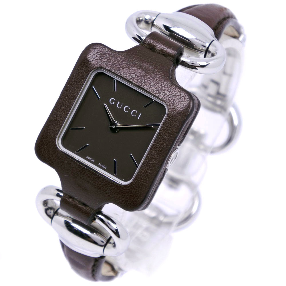 GUCCI Watches Quartz YA130.5 Stainless Steel , Leather Silver Square face Brown dial mens Used Authentic