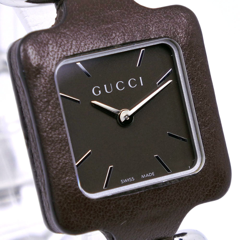 GUCCI Watches Quartz YA130.5 Stainless Steel , Leather Silver Square face Brown dial mens Used Authentic