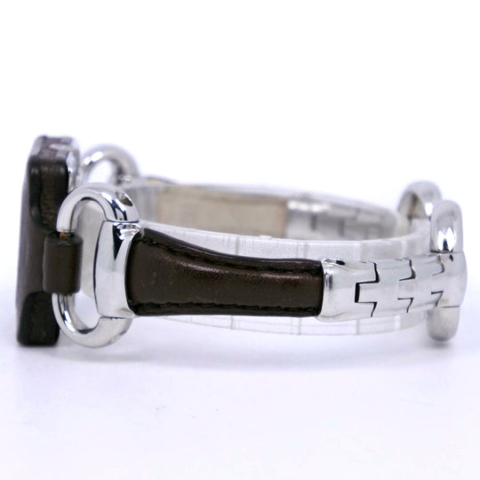 GUCCI Watches Quartz YA130.5 Stainless Steel , Leather Silver Square face Brown dial mens Used Authentic