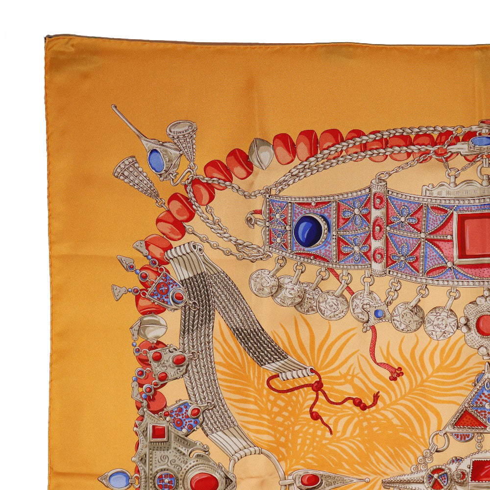 HERMES scarf silk Orange TERRES PRECIEUSES Carre90 Women Used Authentic