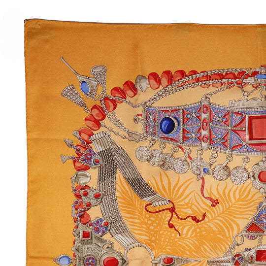 HERMES scarf silk Orange TERRES PRECIEUSES Carre90 Women Used Authentic