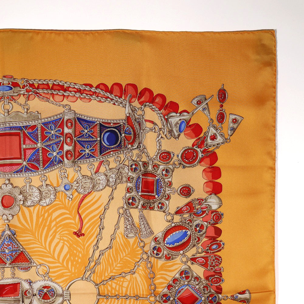 HERMES scarf silk Orange TERRES PRECIEUSES Carre90 Women Used Authentic