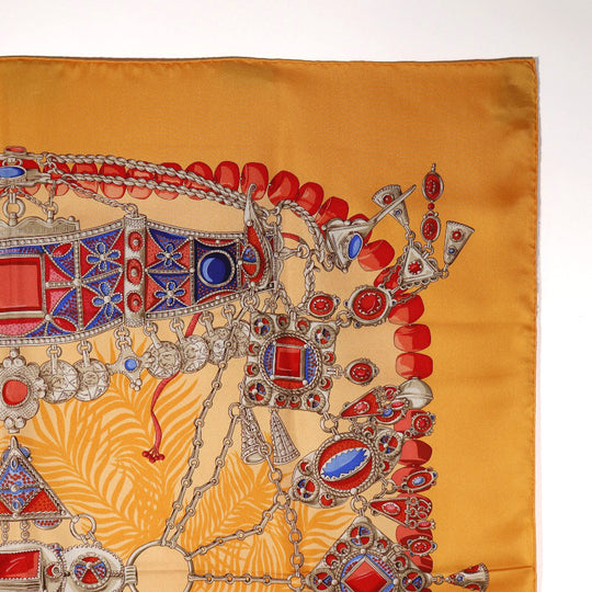 HERMES scarf silk Orange TERRES PRECIEUSES Carre90 Women Used Authentic