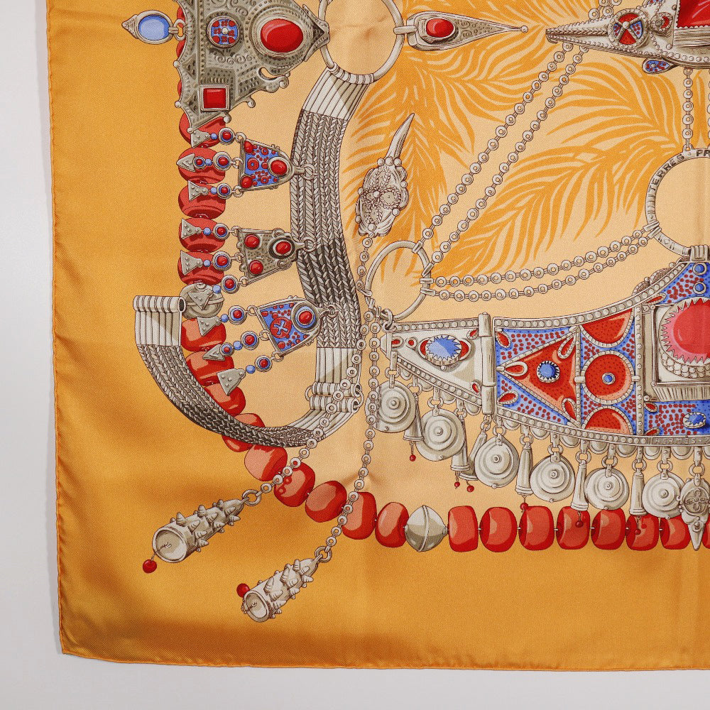 HERMES scarf silk Orange TERRES PRECIEUSES Carre90 Women Used Authentic