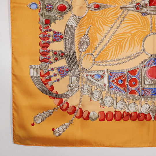 HERMES scarf silk Orange TERRES PRECIEUSES Carre90 Women Used Authentic