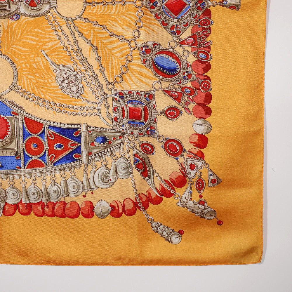 HERMES scarf silk Orange TERRES PRECIEUSES Carre90 Women Used Authentic