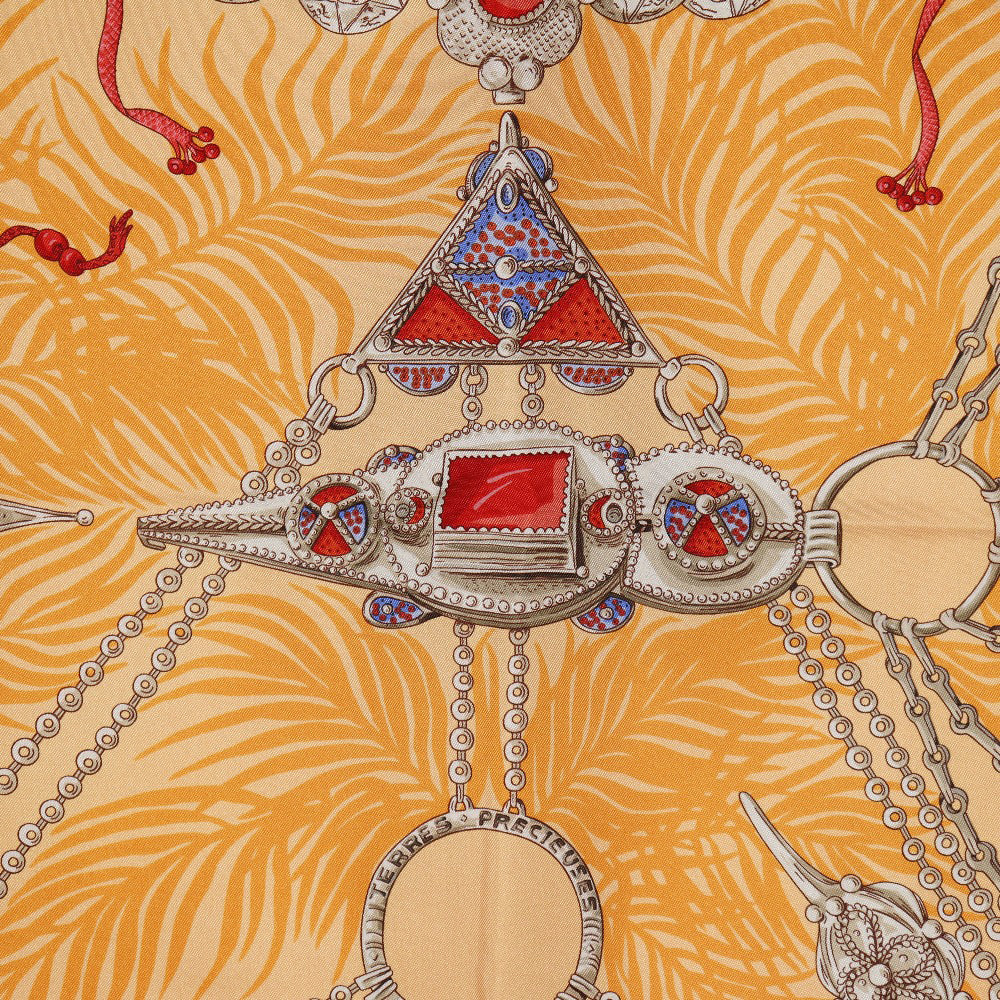 HERMES scarf silk Orange TERRES PRECIEUSES Carre90 Women Used Authentic