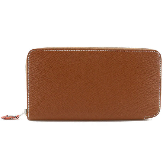 HERMES Long Wallet Purse Epsom Brown Azap silk in Women Used Authentic