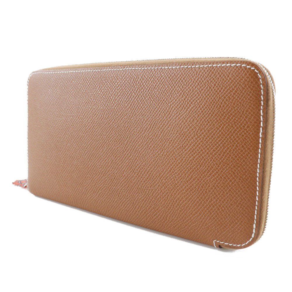 HERMES Long Wallet Purse Epsom Brown Azap silk in Women Used Authentic