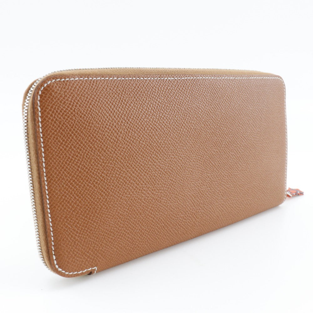 HERMES Long Wallet Purse Epsom Brown Azap silk in Women Used Authentic