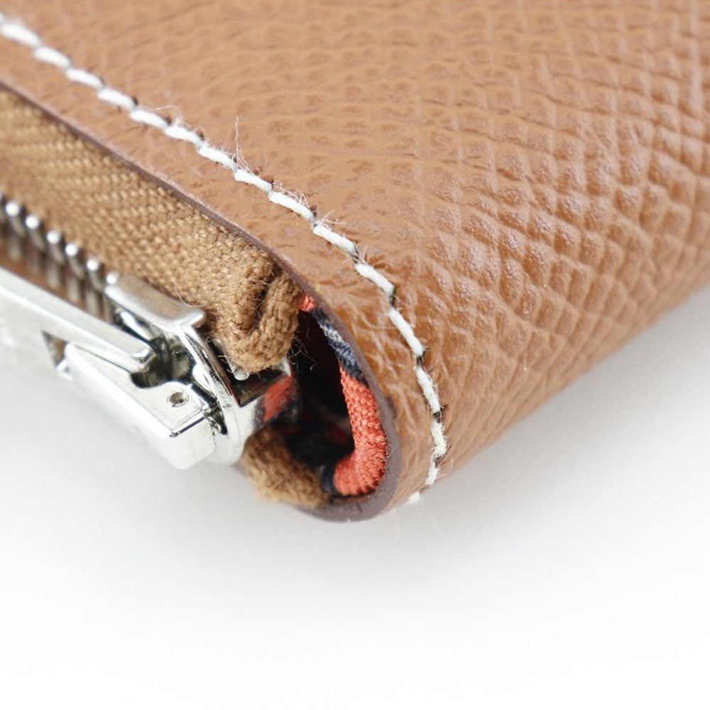 HERMES Long Wallet Purse Epsom Brown Azap silk in Women Used Authentic