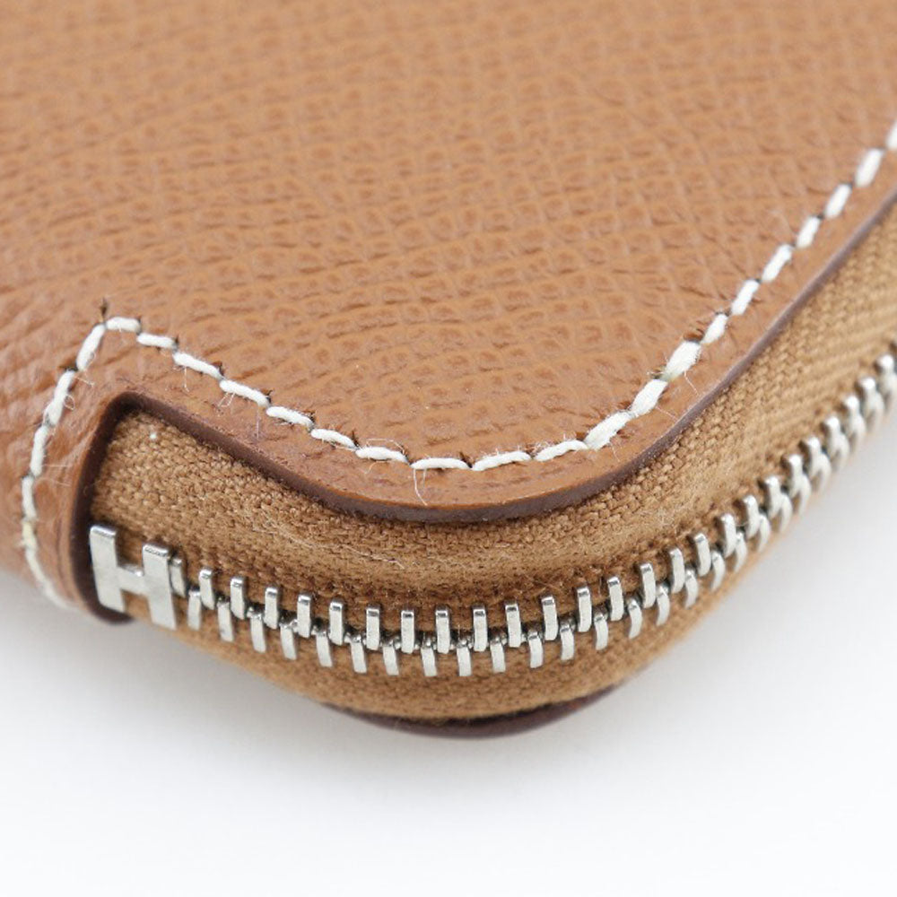 HERMES Long Wallet Purse Epsom Brown Azap silk in Women Used Authentic