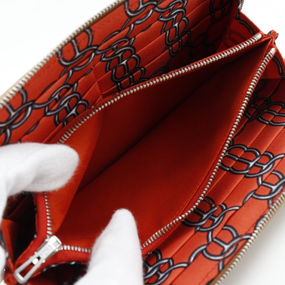 HERMES Long Wallet Purse Epsom Brown Azap silk in Women Used Authentic