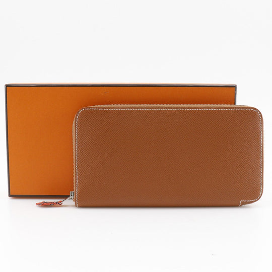 HERMES Long Wallet Purse Epsom Brown Azap silk in Women Used Authentic