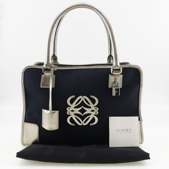 LOEWE Handbag Canvas, Leather Navy 2010 Boston Duffel bag Amazona 36 Women Used Authentic