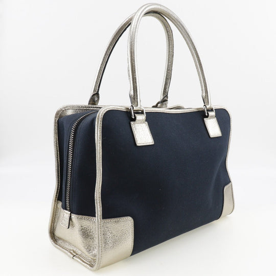 LOEWE Handbag Canvas, Leather Navy 2010 Boston Duffel bag Amazona 36 Women Used Authentic
