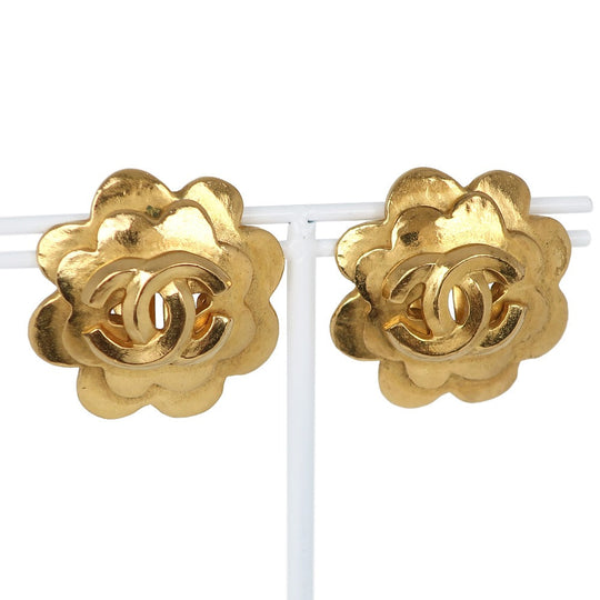 CHANEL Earring Plated Gold gold vintage COCO Mark flour Women Used Authentic