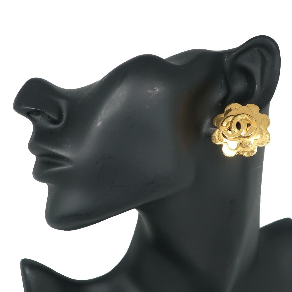 CHANEL Earring Plated Gold gold vintage COCO Mark flour Women Used Authentic