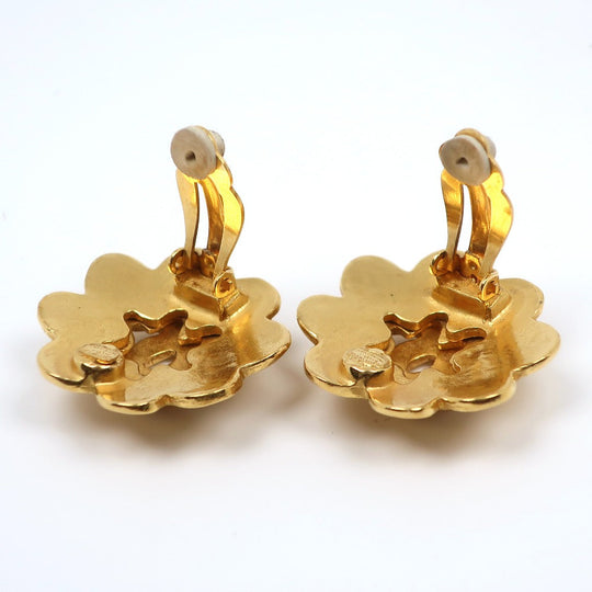 CHANEL Earring Plated Gold gold vintage COCO Mark flour Women Used Authentic