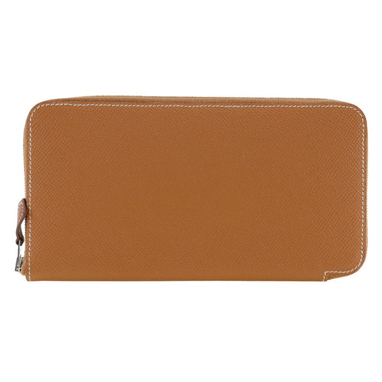 HERMES Long Wallet Purse Epsom Brown Azap long silk in unisex(Unisex) Used Authentic