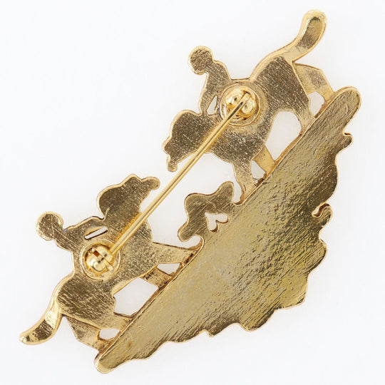 HERMES Brooch Plated Gold wine-red Cloisonne dog and girl Women Used Authentic