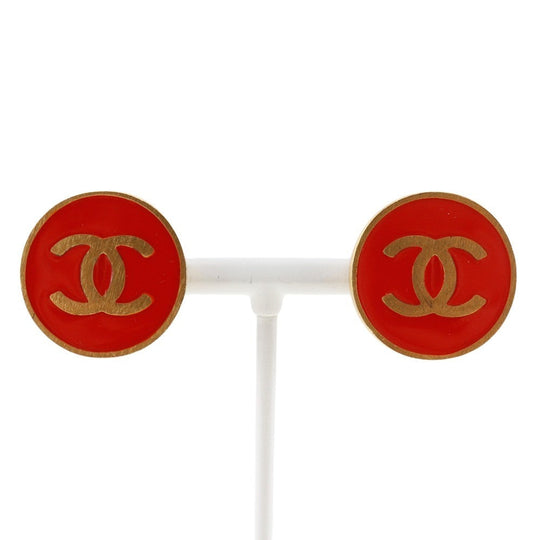 CHANEL Earring Plated Gold Red Women Used Authentic