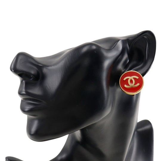 CHANEL Earring Plated Gold Red Women Used Authentic