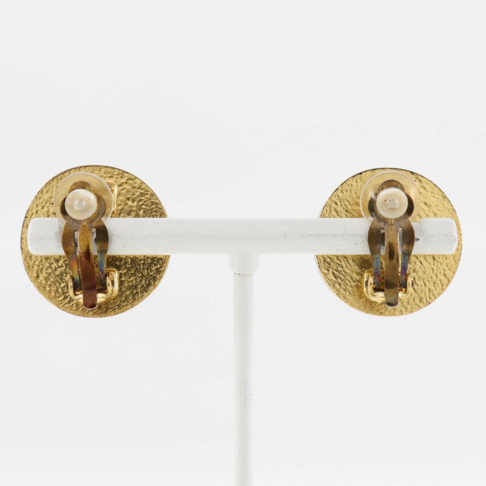 CHANEL Earring Plated Gold Red Women Used Authentic