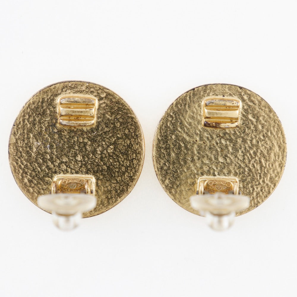 CHANEL Earring Plated Gold Red Women Used Authentic