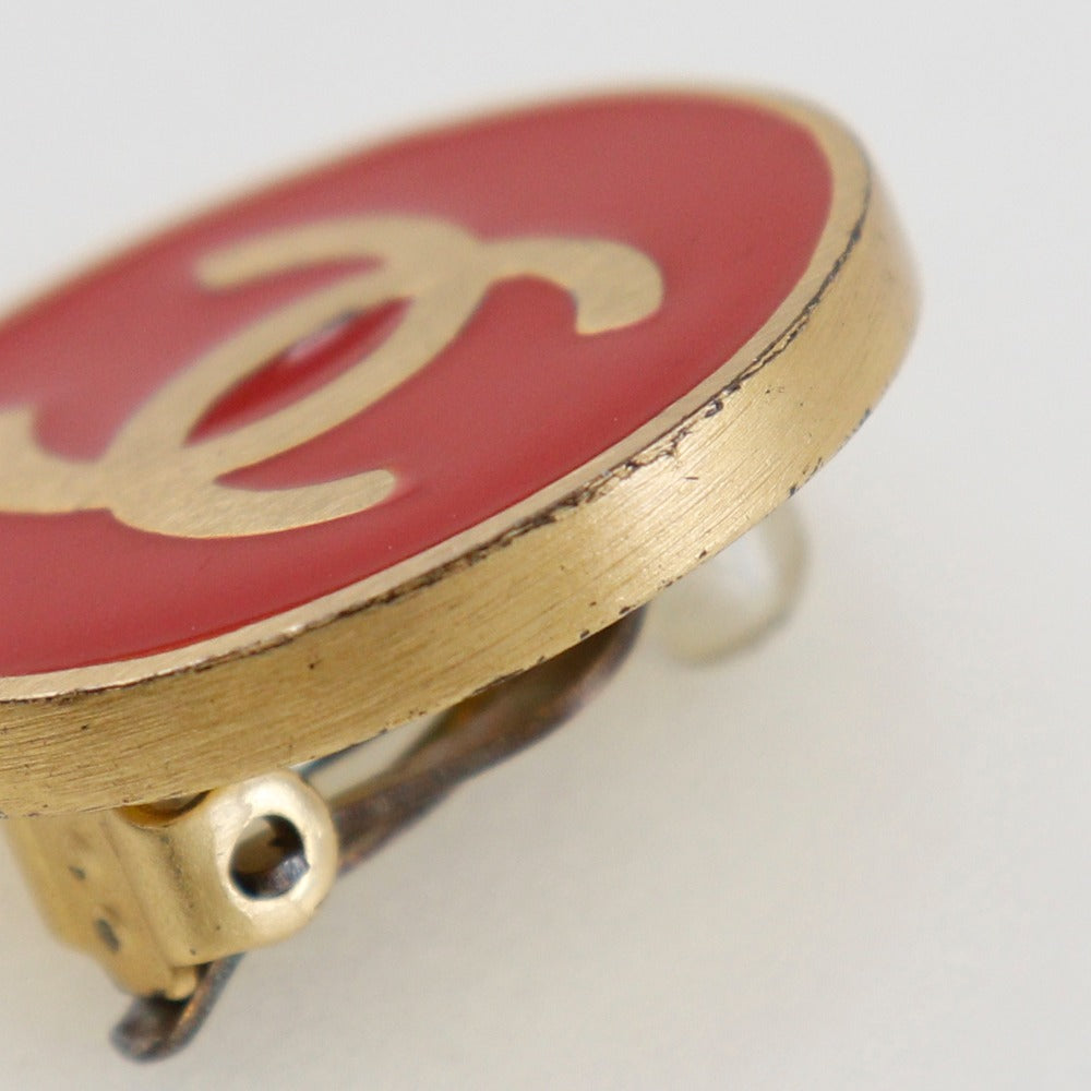 CHANEL Earring Plated Gold Red Women Used Authentic