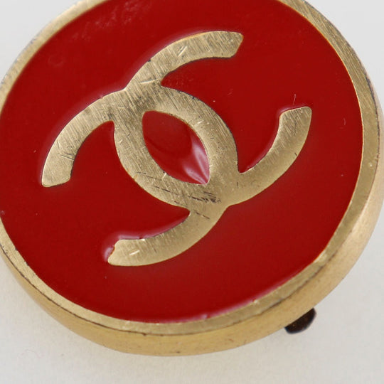 CHANEL Earring Plated Gold Red Women Used Authentic