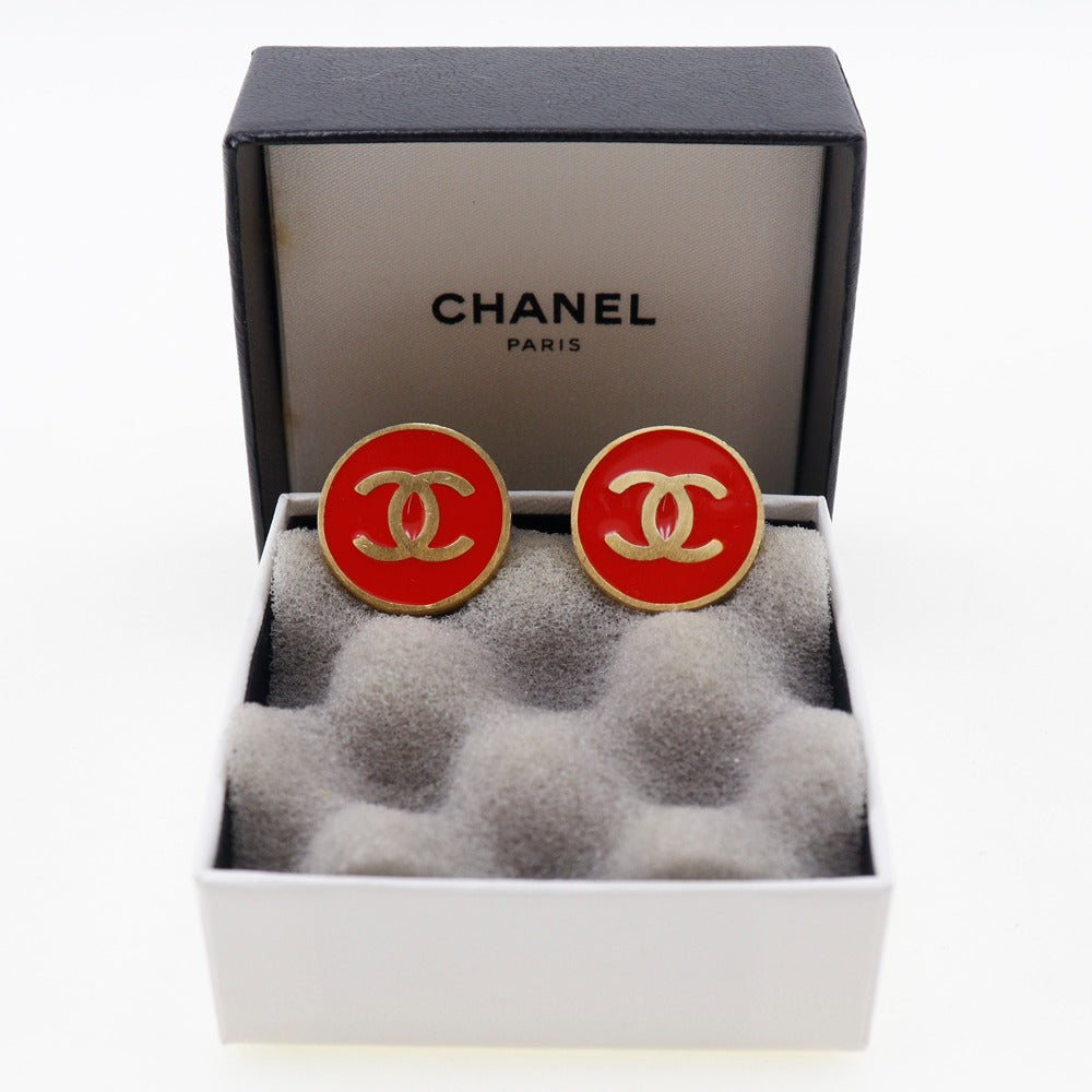 CHANEL Earring Plated Gold Red Women Used Authentic