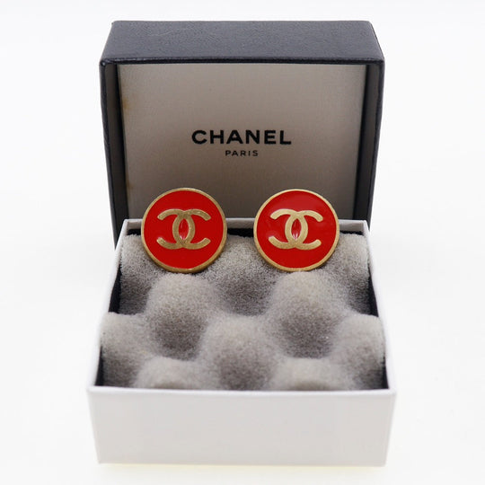 CHANEL Earring Plated Gold Red Women Used Authentic