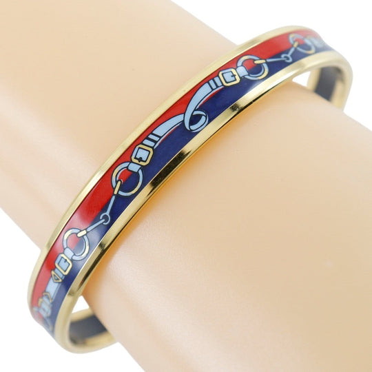 HERMES Bangle Plated Gold Red Cloisonne Emile Women Used Authentic