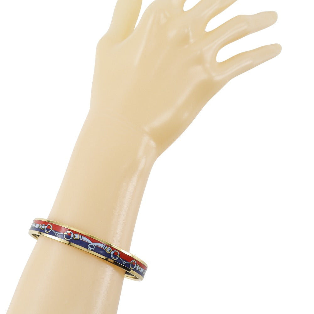 HERMES Bangle Plated Gold Red Cloisonne Emile Women Used Authentic
