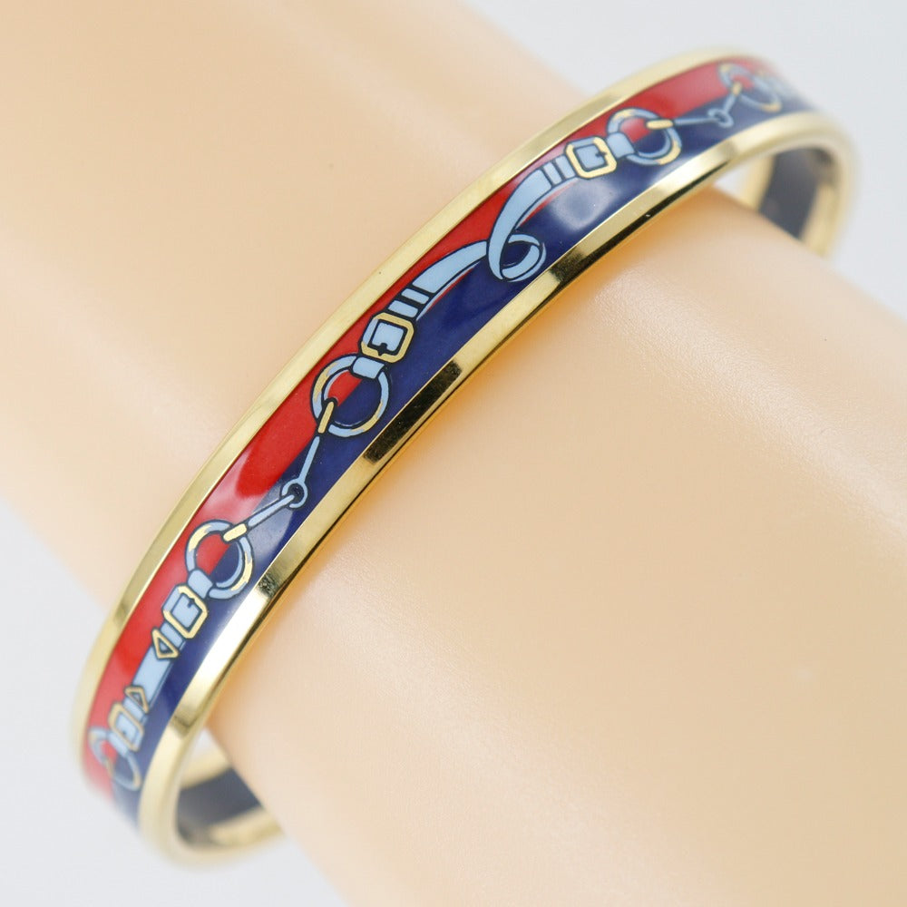 HERMES Bangle Plated Gold Red Cloisonne Emile Women Used Authentic