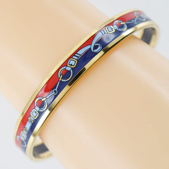 HERMES Bangle Plated Gold Red Cloisonne Emile Women Used Authentic