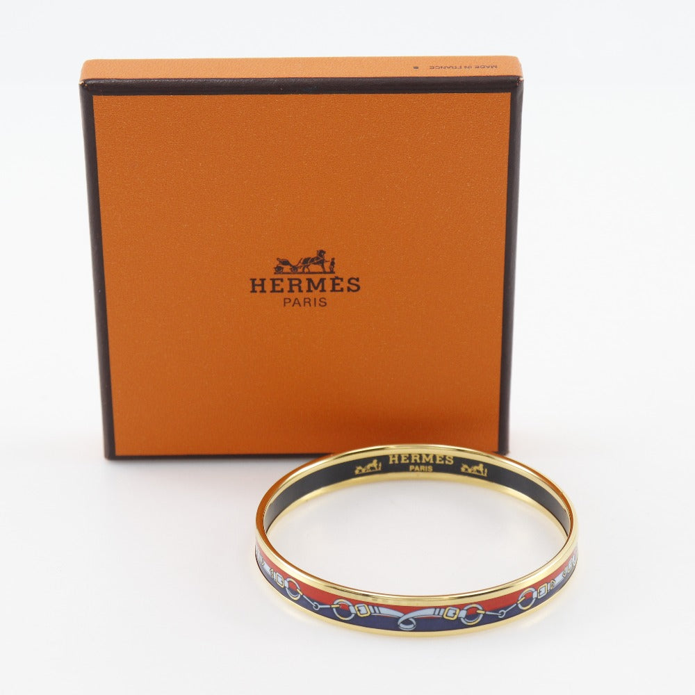 HERMES Bangle Plated Gold Red Cloisonne Emile Women Used Authentic