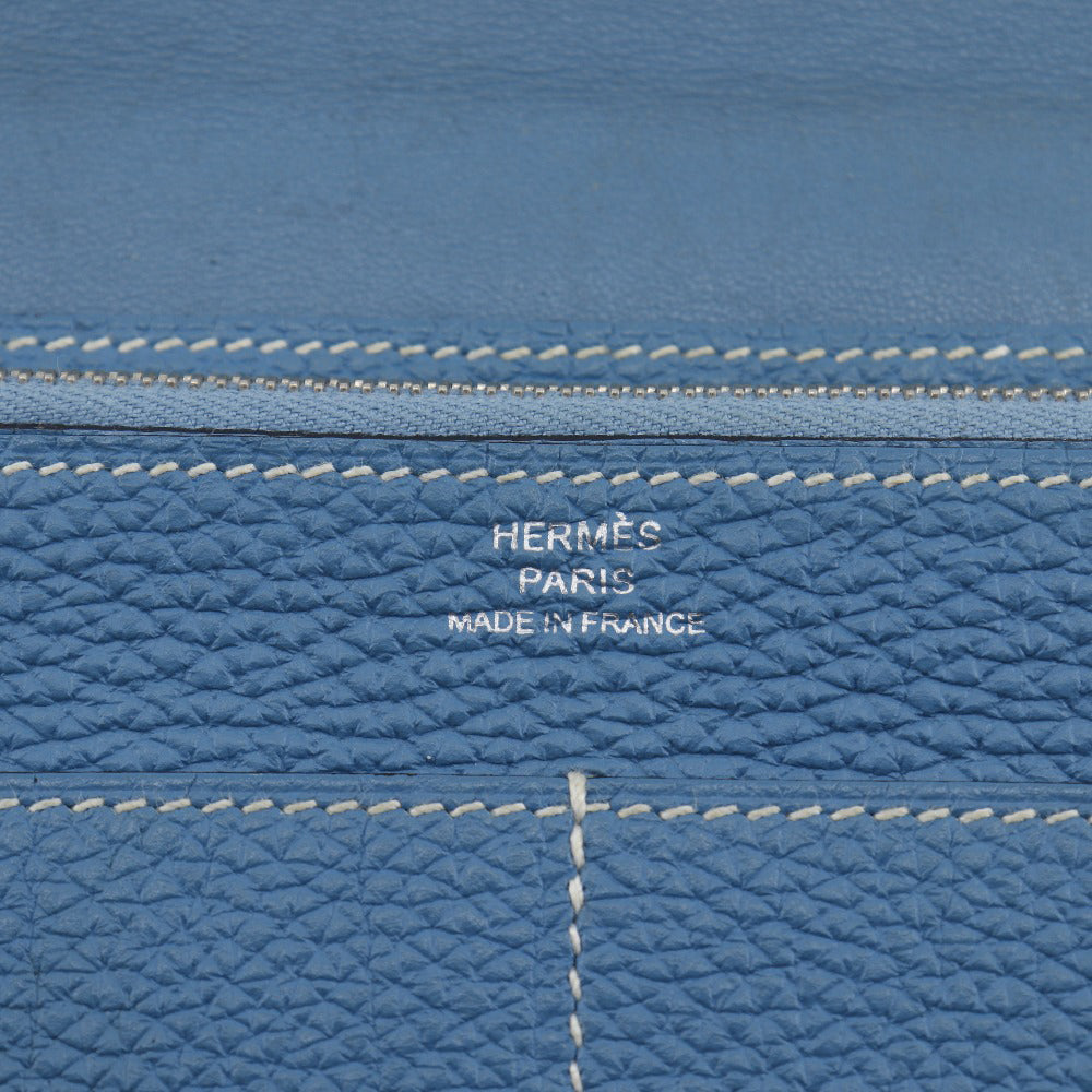 HERMES Long Wallet Purse Togo blue Dogon GM unisex(Unisex) Used Authentic