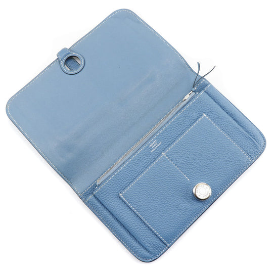 HERMES Long Wallet Purse Togo blue Dogon GM unisex(Unisex) Used Authentic