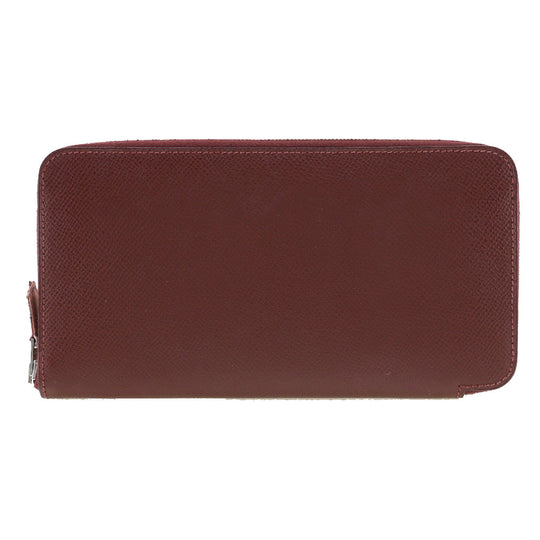 HERMES Long Wallet Purse Epsom wine-red Azap Silk In Long Women Used Authentic