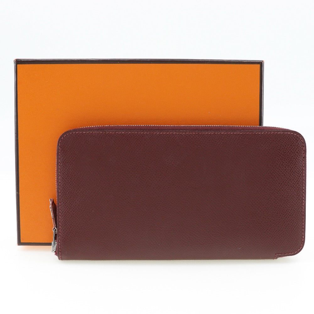 HERMES Long Wallet Purse Epsom wine-red Azap Silk In Long Women Used Authentic