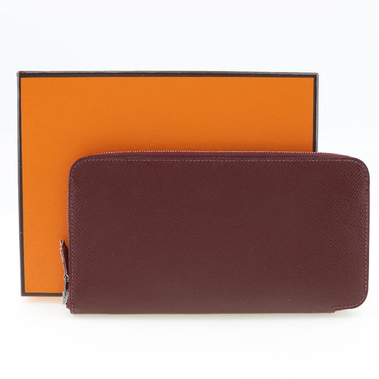 HERMES Long Wallet Purse Epsom wine-red Azap Silk In Long Women Used Authentic