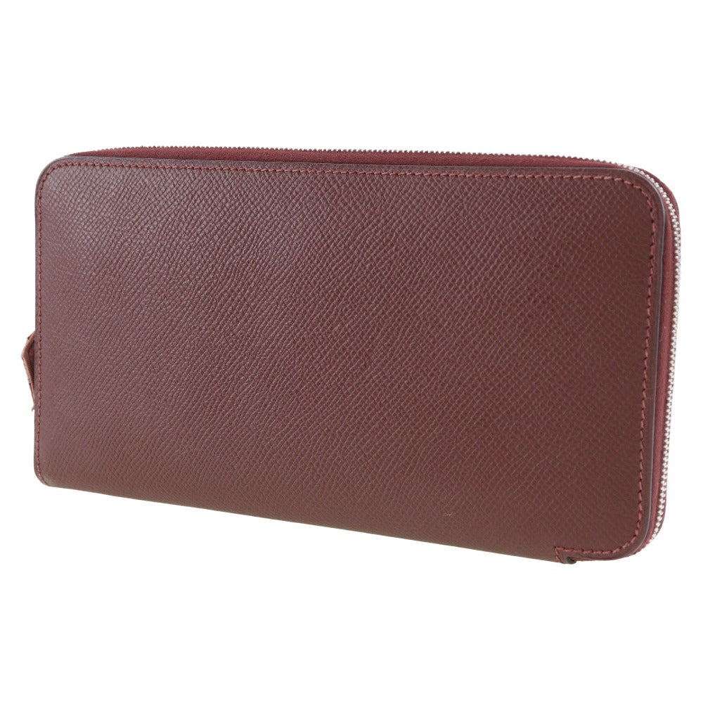 HERMES Long Wallet Purse Epsom wine-red Azap Silk In Long Women Used Authentic