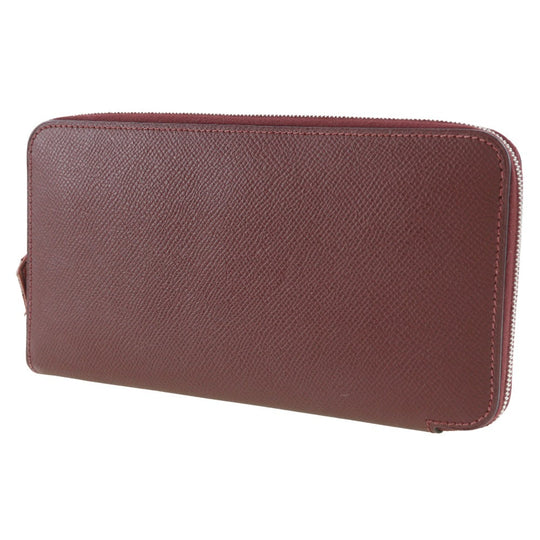 HERMES Long Wallet Purse Epsom wine-red Azap Silk In Long Women Used Authentic