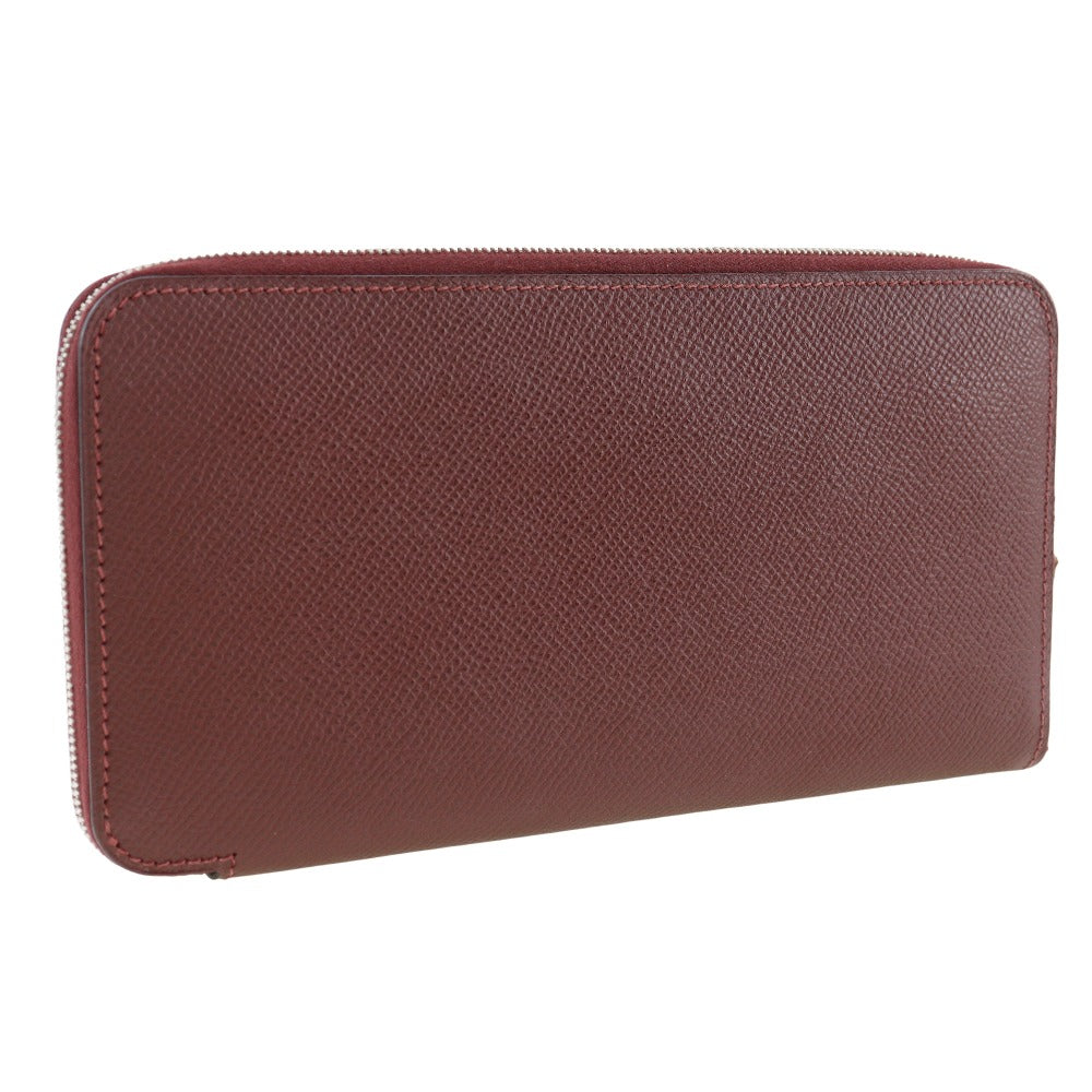 HERMES Long Wallet Purse Epsom wine-red Azap Silk In Long Women Used Authentic