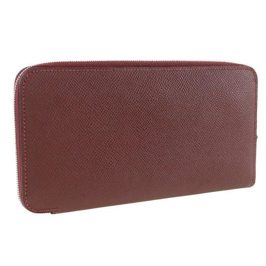 HERMES Long Wallet Purse Epsom wine-red Azap Silk In Long Women Used Authentic