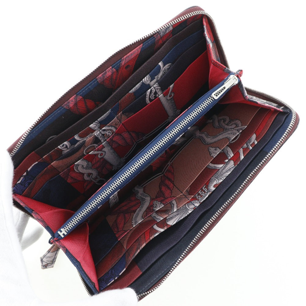HERMES Long Wallet Purse Epsom wine-red Azap Silk In Long Women Used Authentic