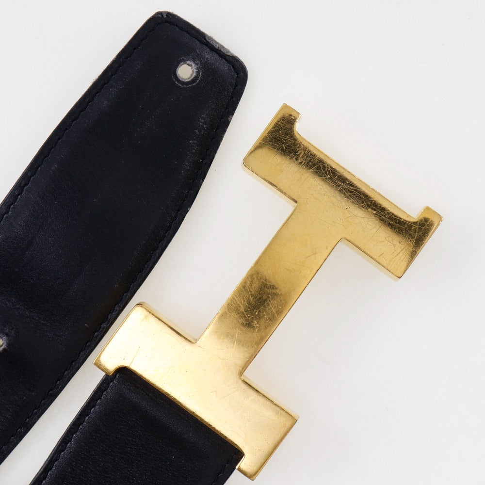 HERMES belt Calfskin black H belt unisex(Unisex) 72 Used Authentic