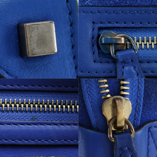 CELINE Handbag Suede, Calfskin blue Luggage micro Women Used Authentic